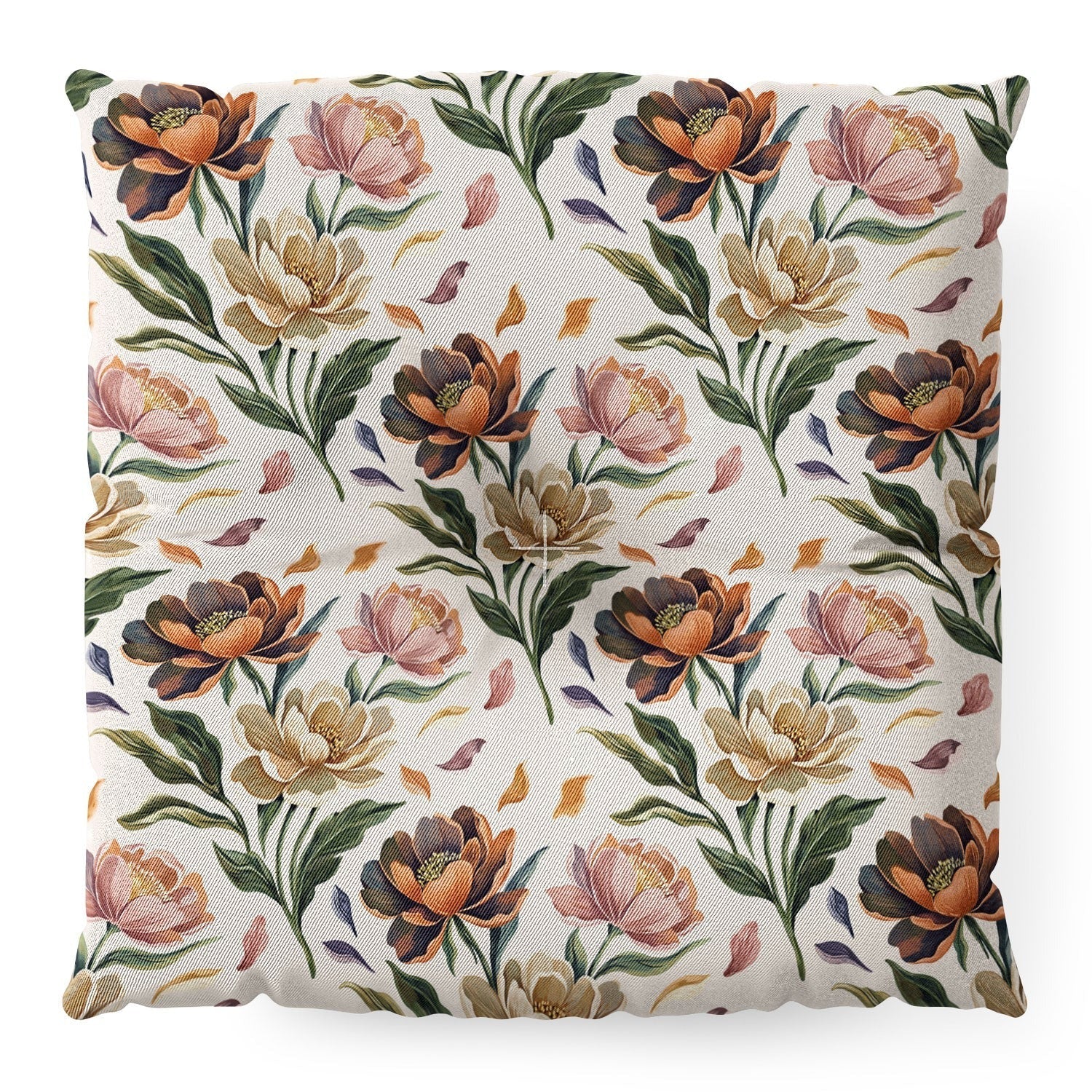 Marta Barragan Camarasa Hand Painted Peony Florals Floor Pillow Square