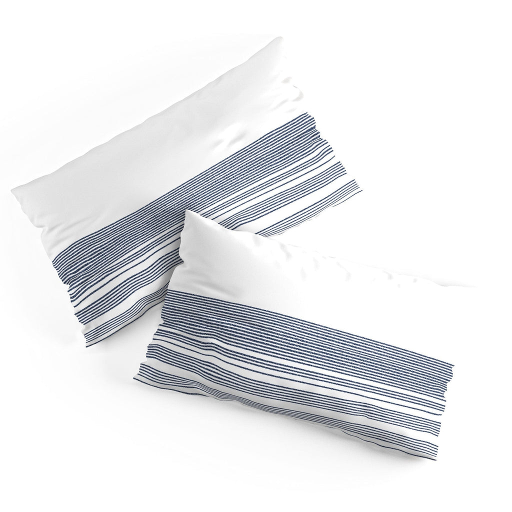 Kierkegaard Design Studio organic stripes naut navy blue and white Pillow Shams