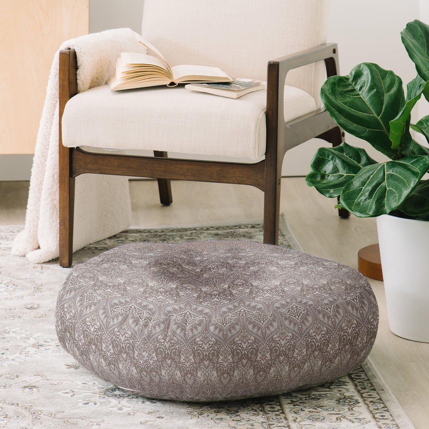 Aimee St Hill Farah Blooms Neutral Floor Pillow Round