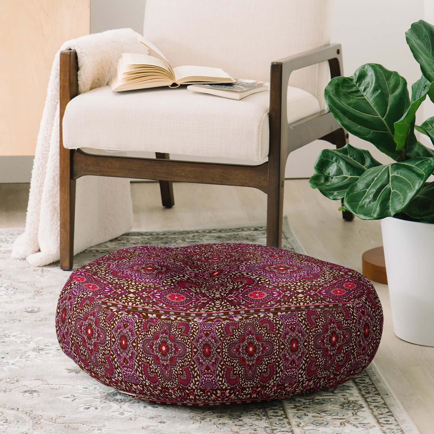 Aimee St Hill Farah Border Red Floor Pillow Round