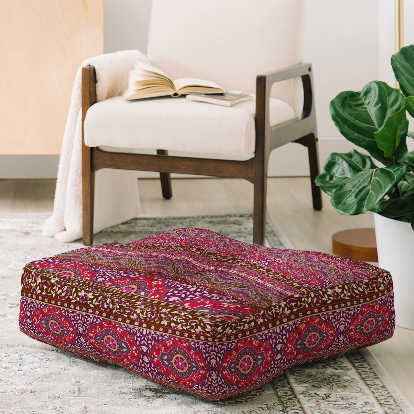 Aimee St Hill Farah Stripe Red Floor Pillow Square