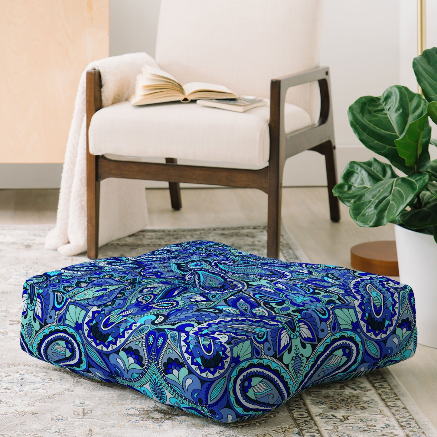 Aimee St Hill Paisley Blue Floor Pillow Square