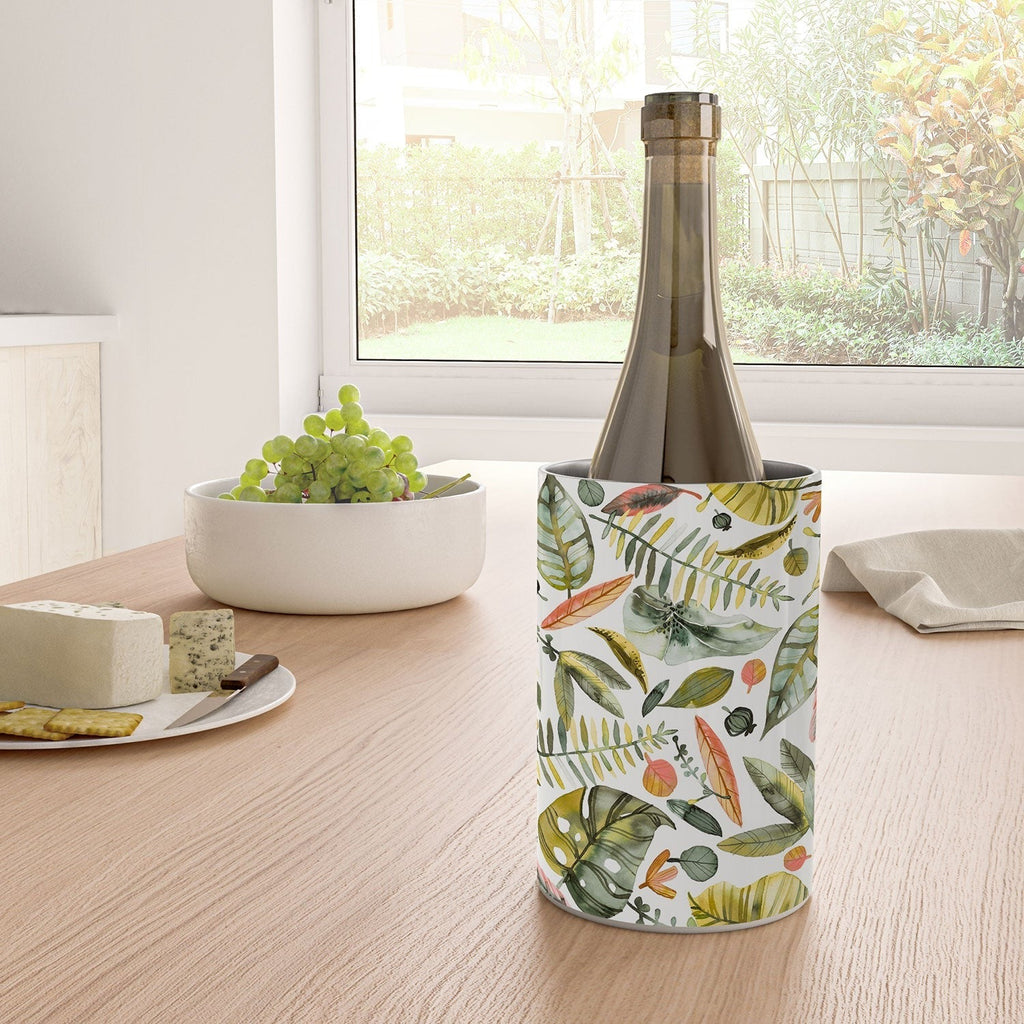 Ninola Design Botanic Retreat Tropical Jungle Leaves Botanical Green Orange Wine Chiller