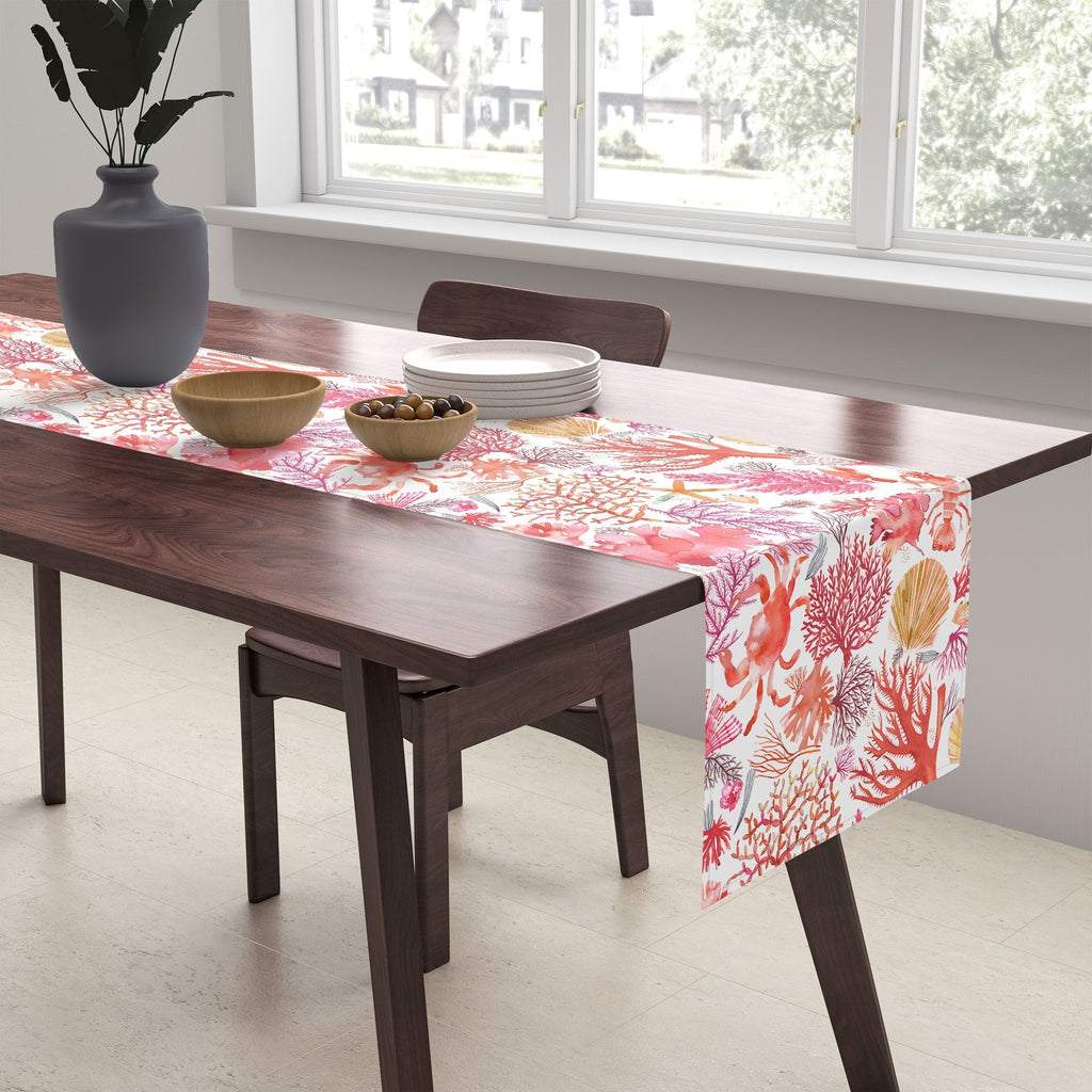 Ninola Design Botanic Retreat Coral Reef Crab Lobster Red Table Runner