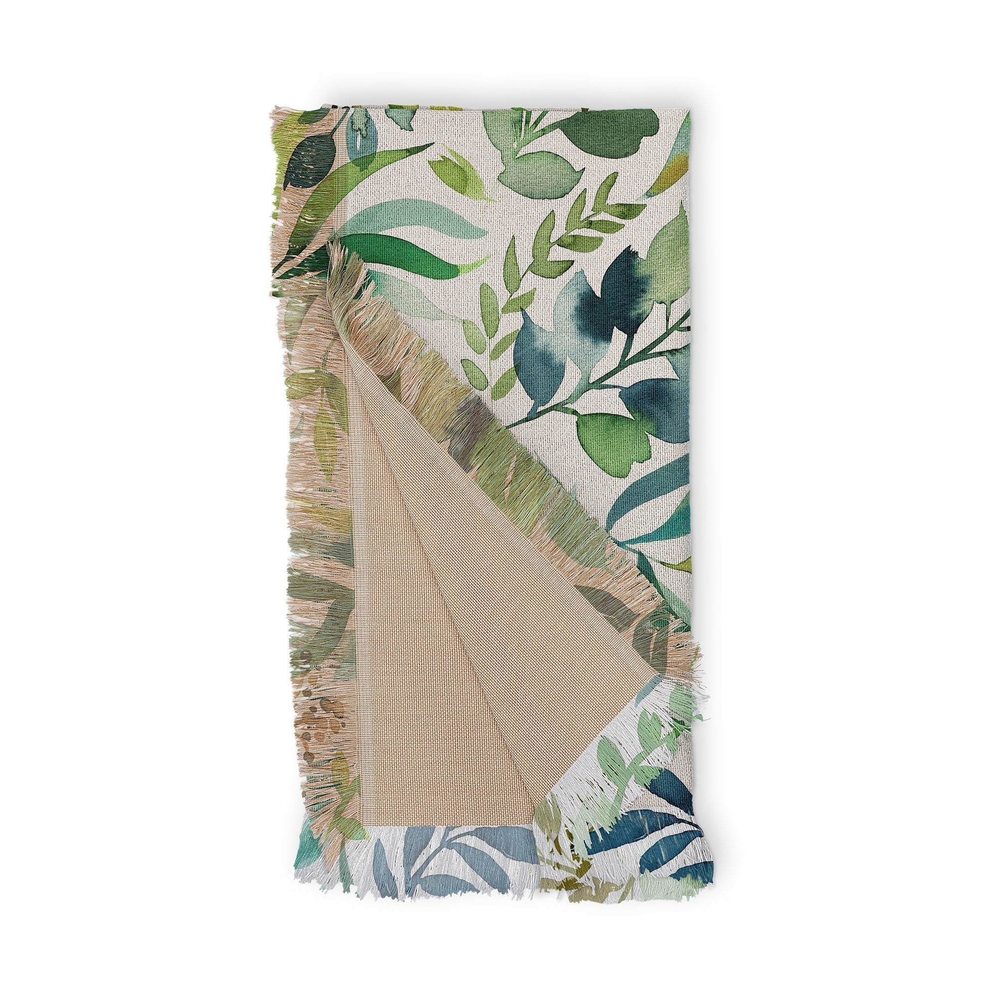Ninola Design Botanic Retreat Loose Botanical Leaves Watercolor Green Throw Blanket