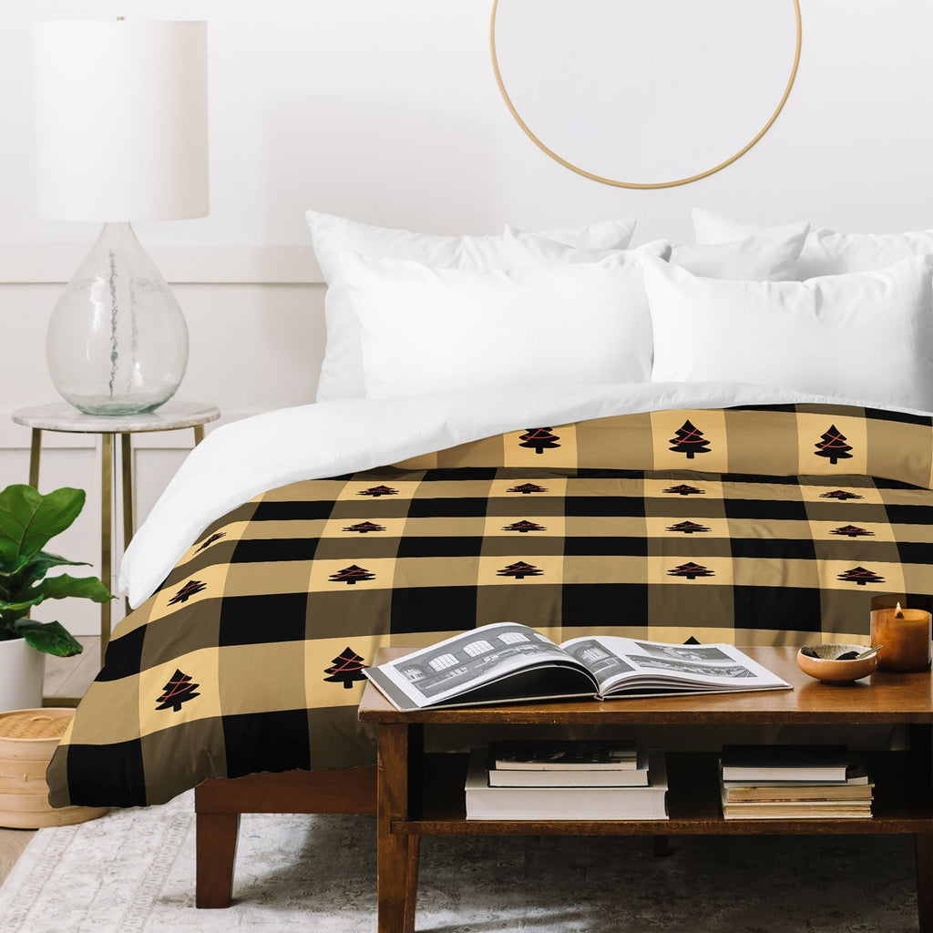 Design by Spark Black Gold Tree Tree Gingham Duvet Cover
