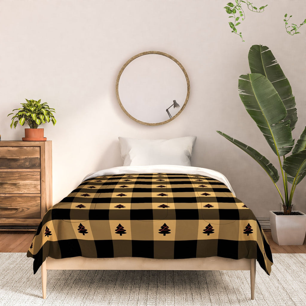Design by Spark Black Gold Tree Tree Gingham Comforter
