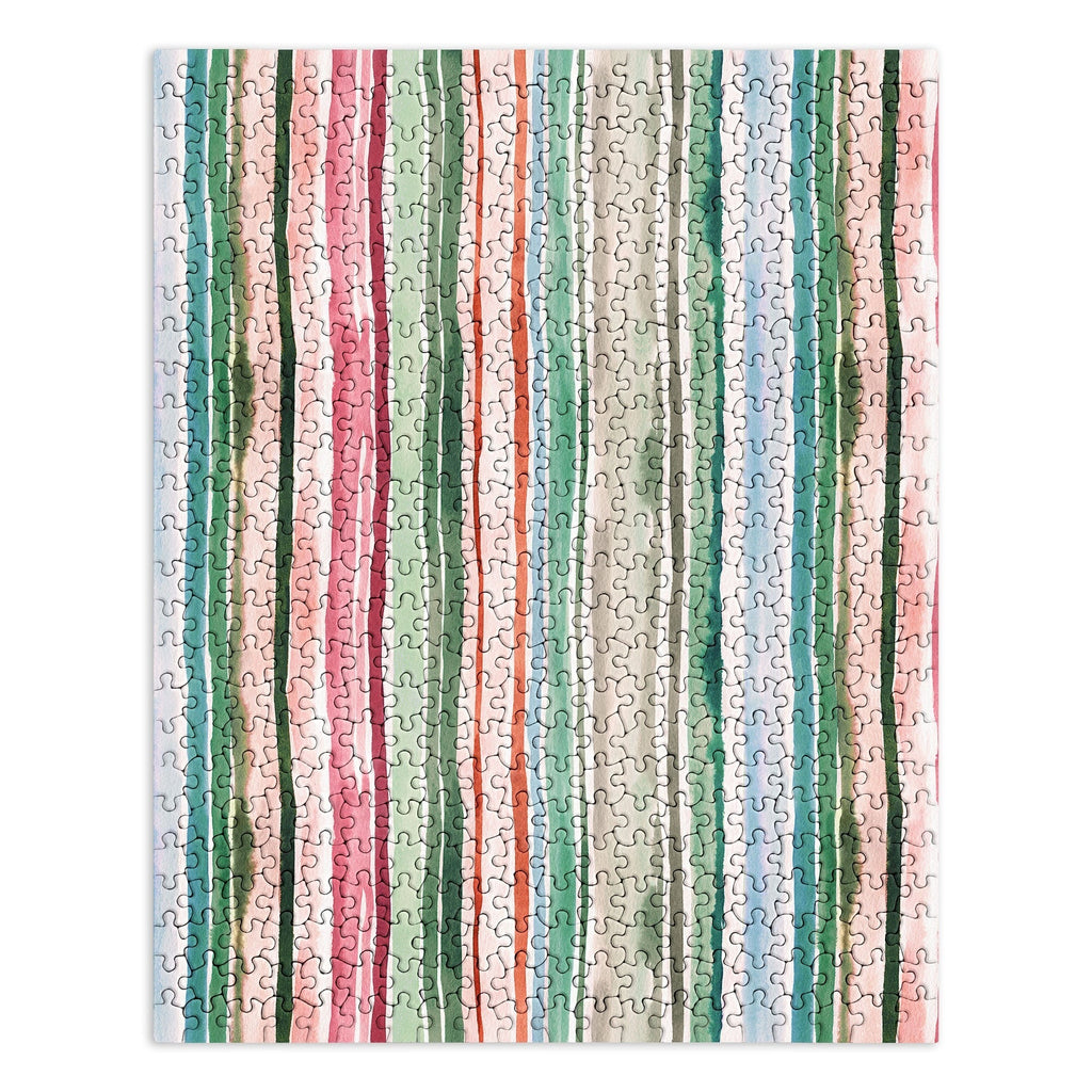 Ninola Design Botanic Retreat Watercolor Stripes Green Orange Red Puzzle