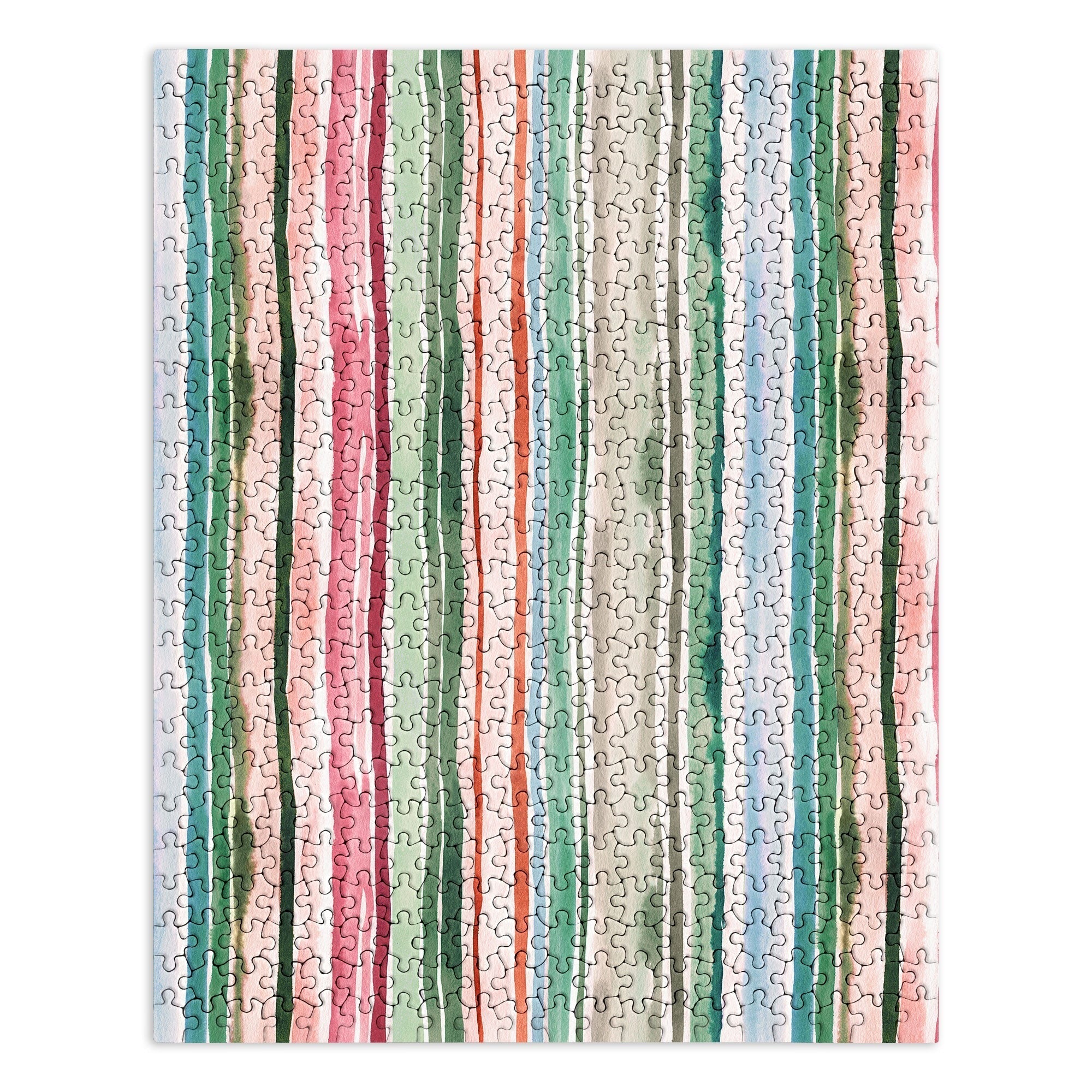 Ninola Design Botanic Retreat Watercolor Stripes Green Orange Red Puzzle