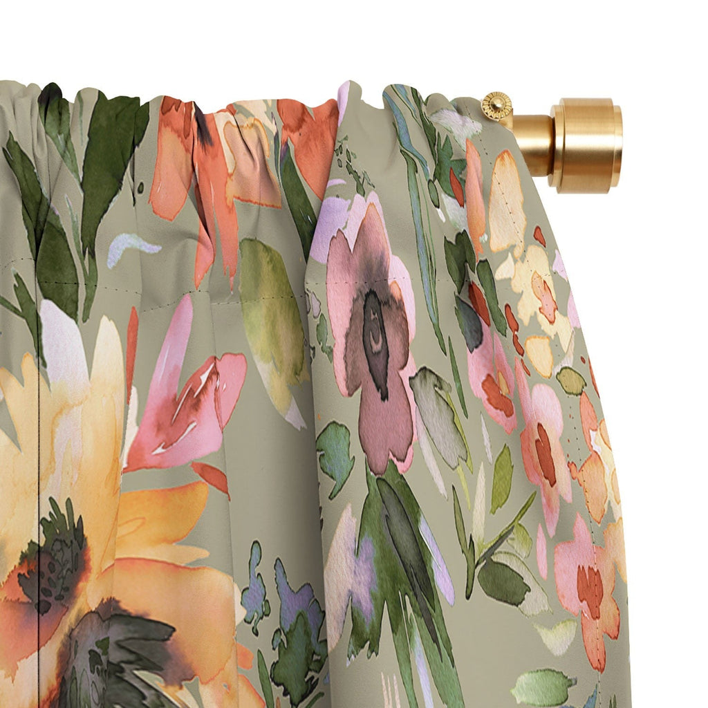 Ninola Design Botanic Retreat Painterly Tropical Flowers Sage Green Blackout Non Repeat
