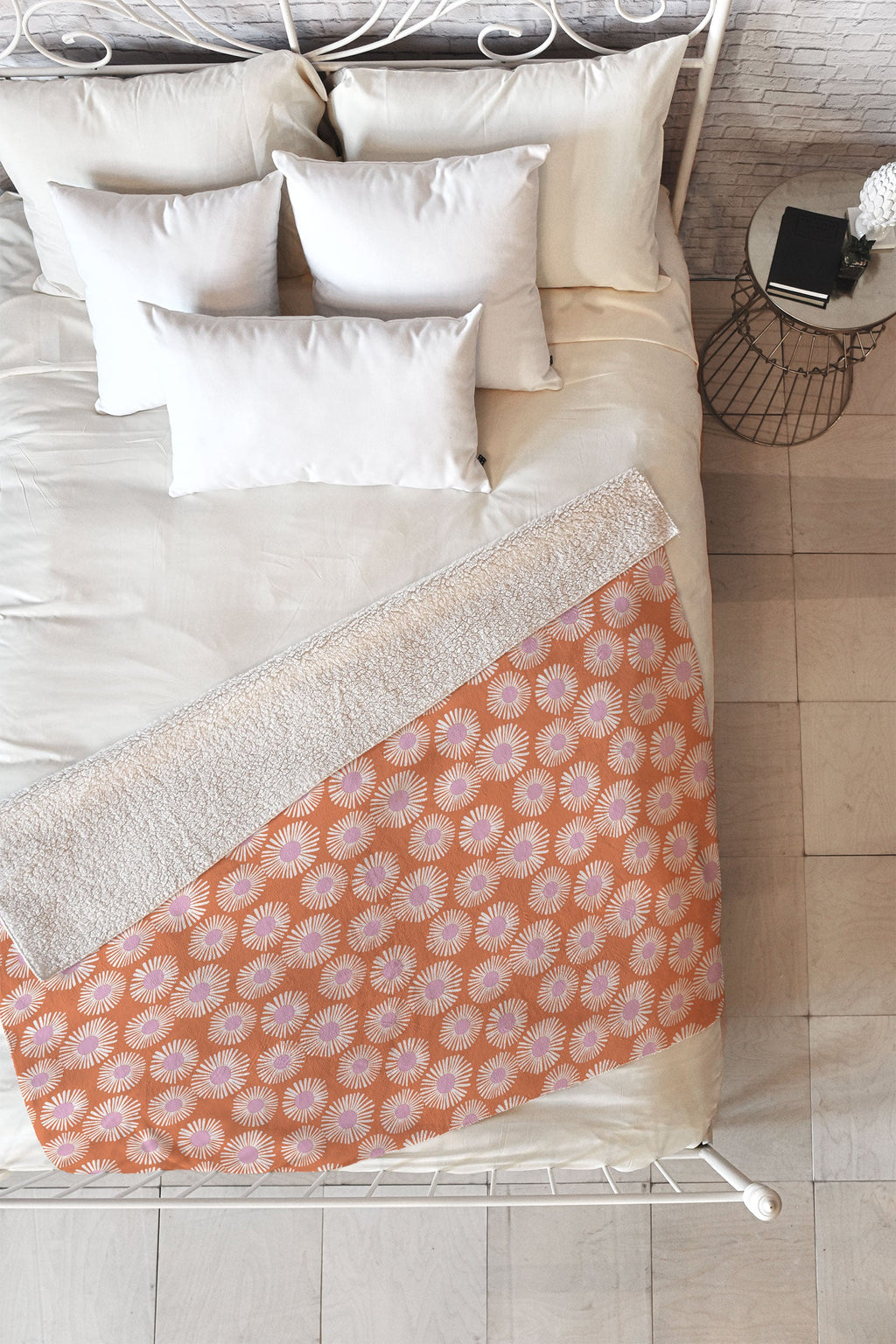 Alice Rebecca Potter Terracotta Daisy Fleece Throw Blanket