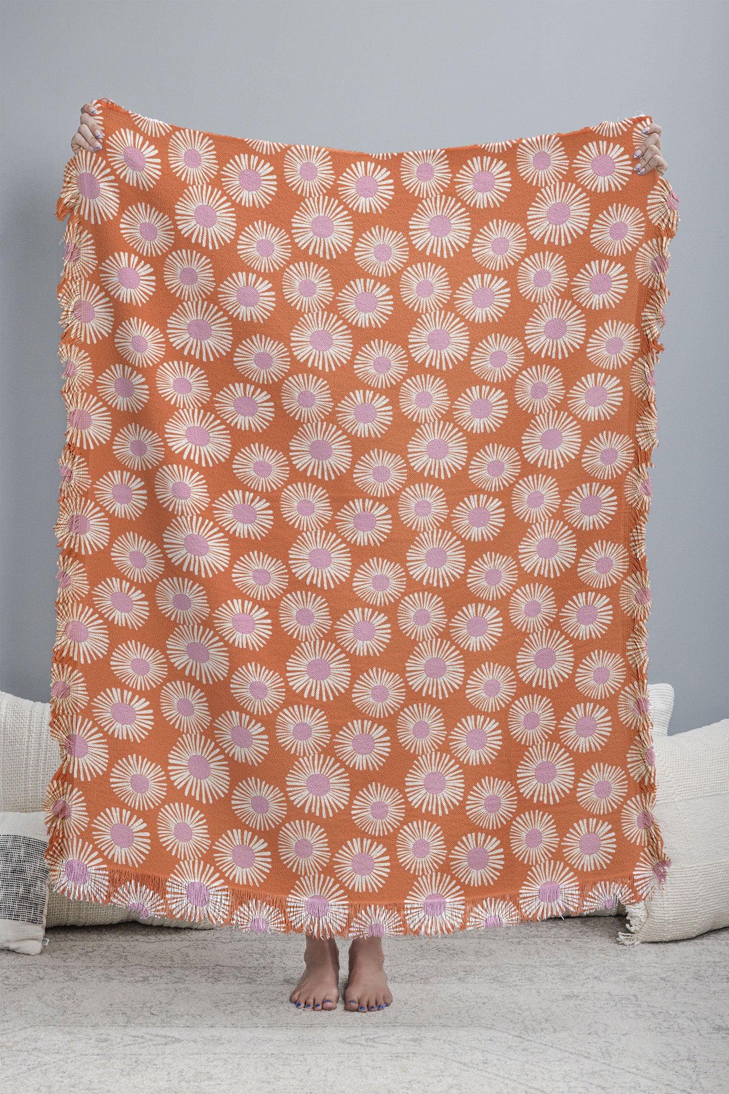 Alice Rebecca Potter Terracotta Daisy Throw Blanket