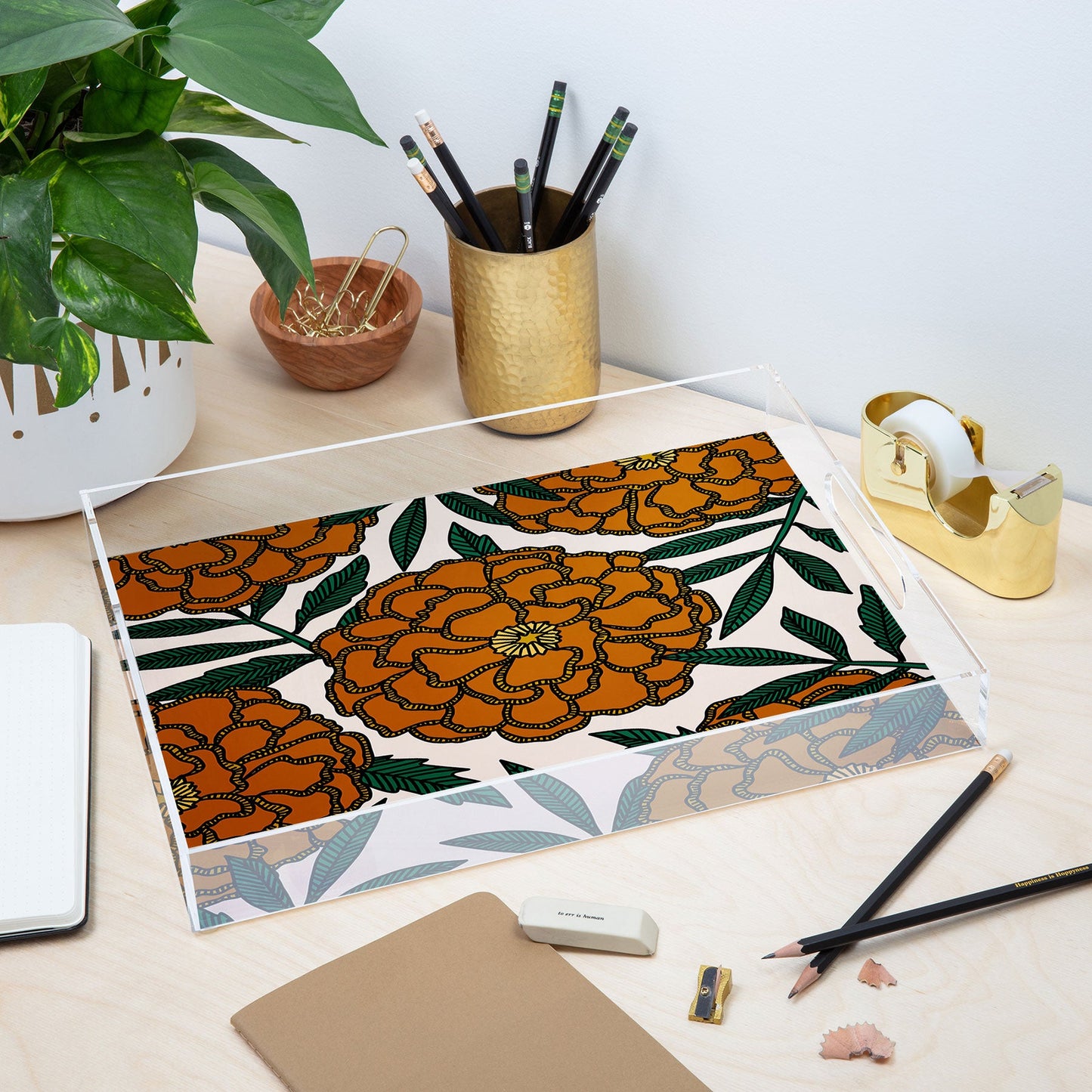 Alisa Galitsyna Orange Marigolds Acrylic Tray