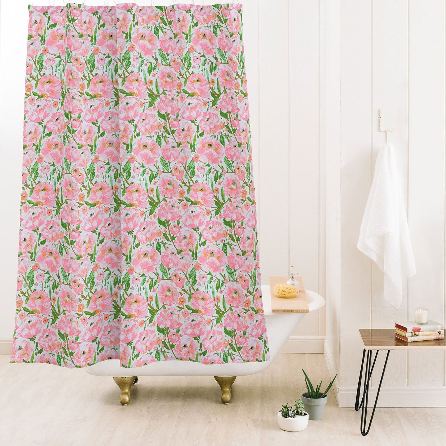 alison janssen Pink Summer Roses Shower Curtain