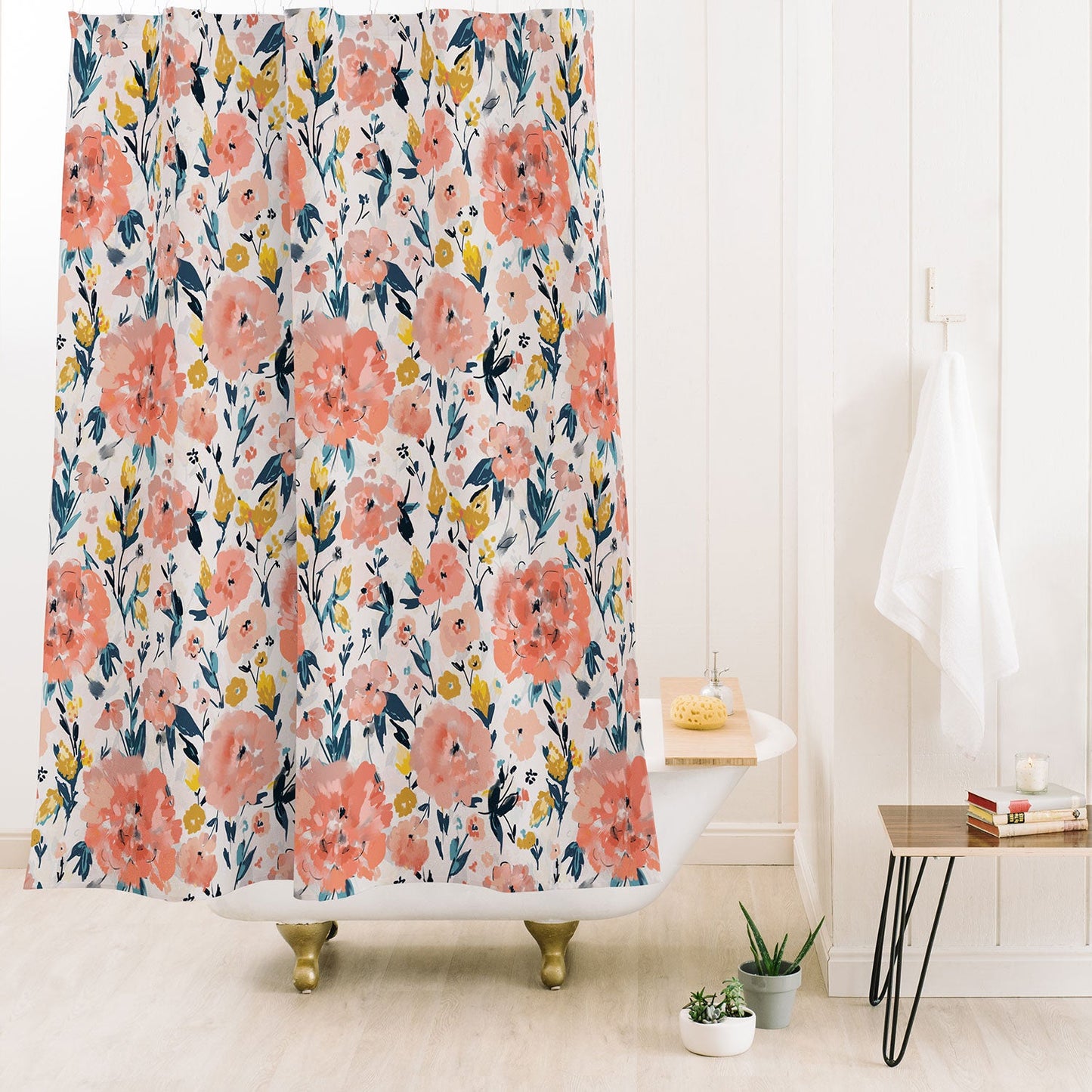 alison janssen Tropical Coral Floral Shower Curtain