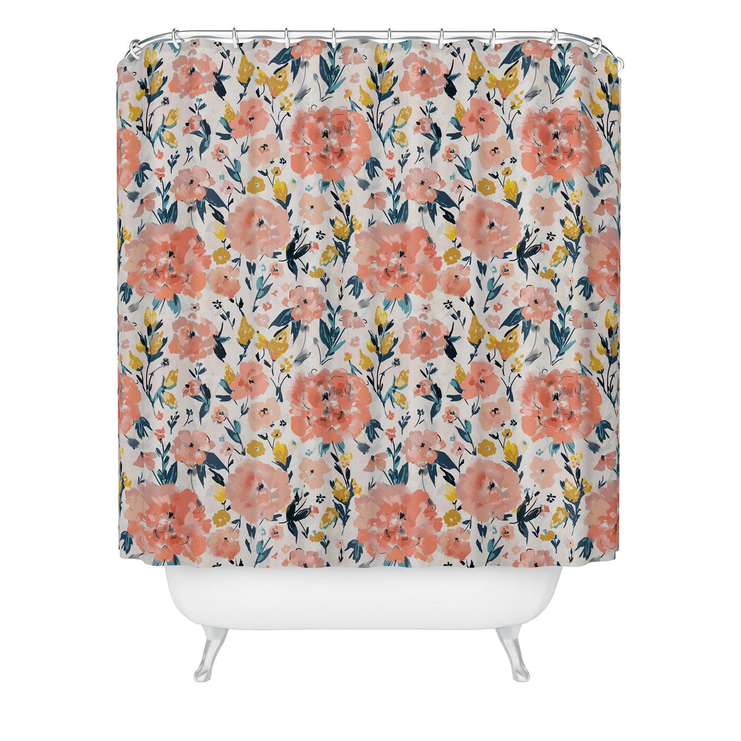 alison janssen Tropical Coral Floral Shower Curtain