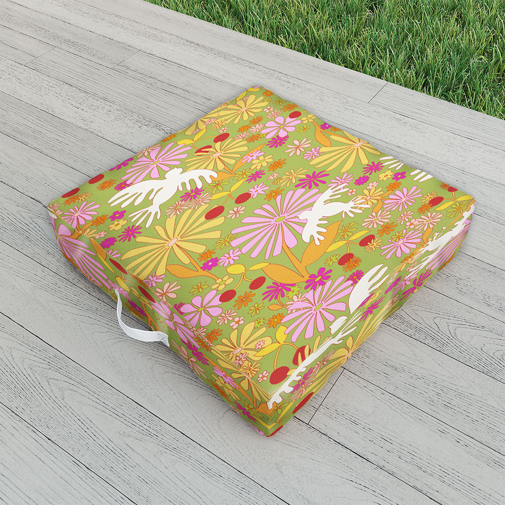 Alja Horvat Birds Flowers Outdoor Floor Cushion