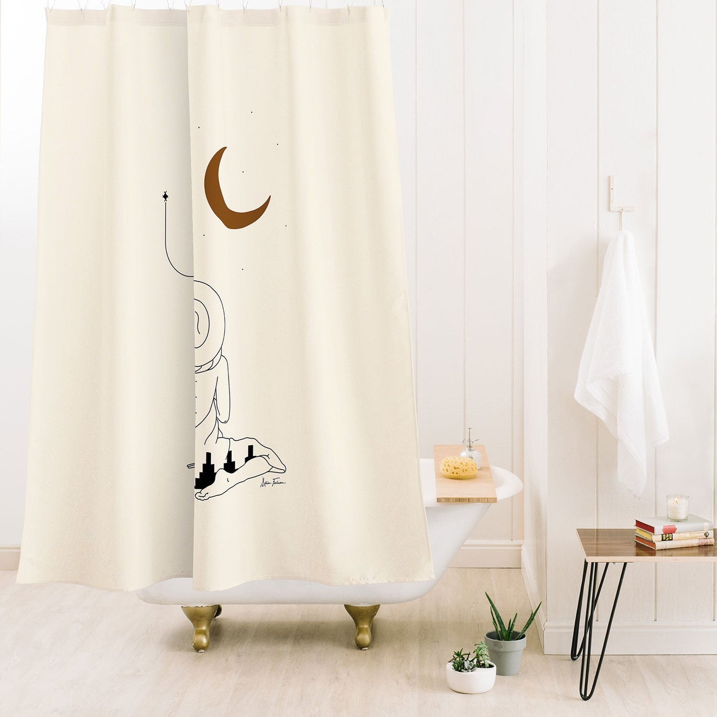 Allie Falcon Talking to the Moon Rustic Shower Curtain