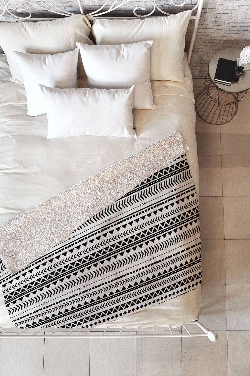 Allyson Johnson Black And White Aztec Pattern Fleece Throw Blanket