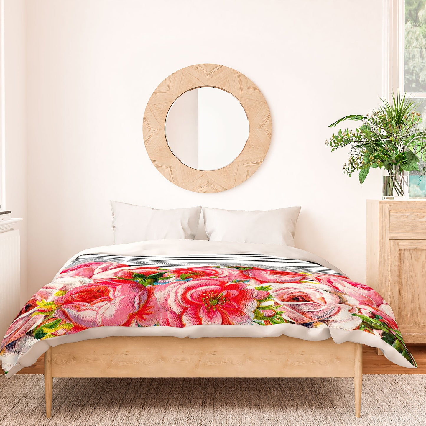 Allyson Johnson Bold Floral and stripes Duvet Cover