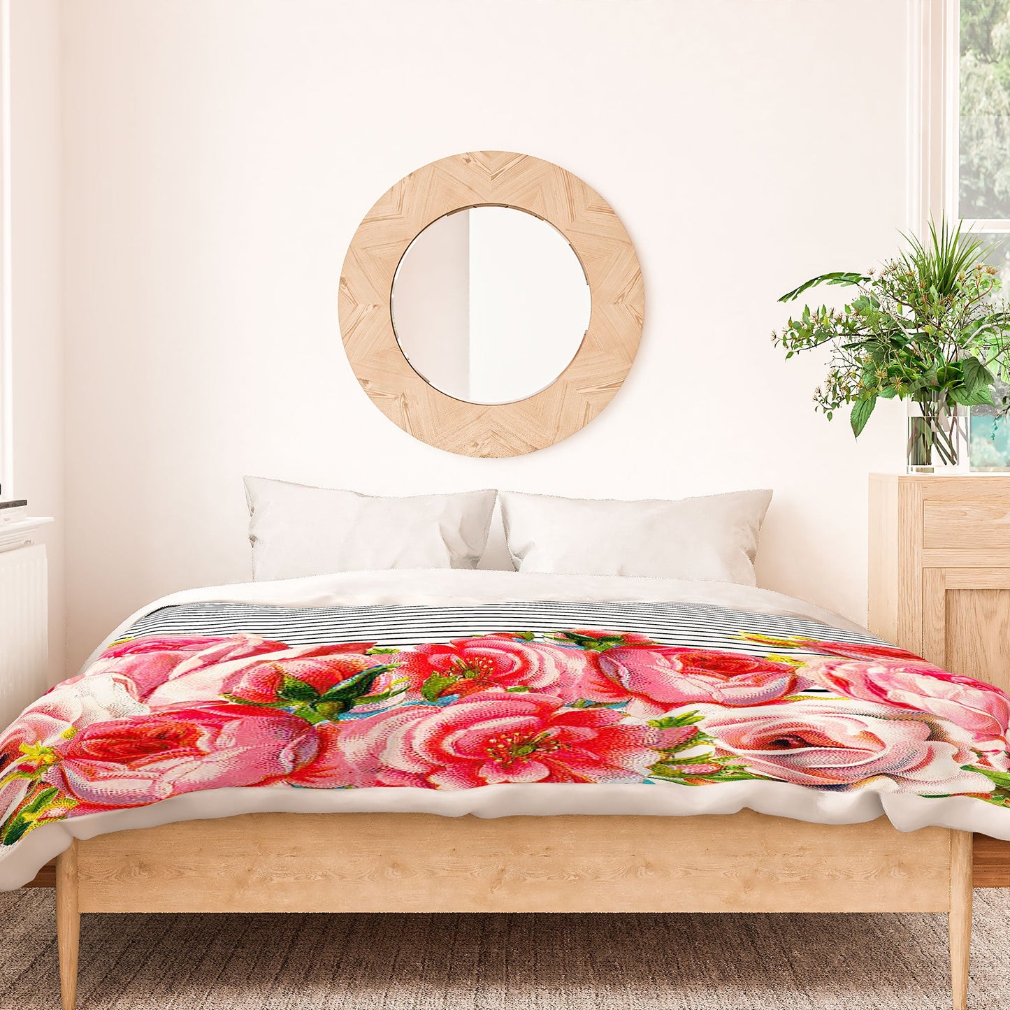 Allyson Johnson Bold Floral and stripes Duvet Cover