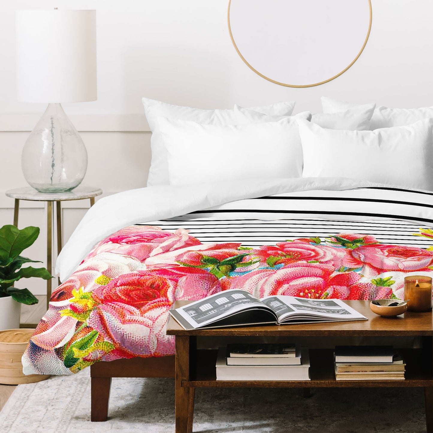 Allyson Johnson Bold Floral and stripes Duvet Cover