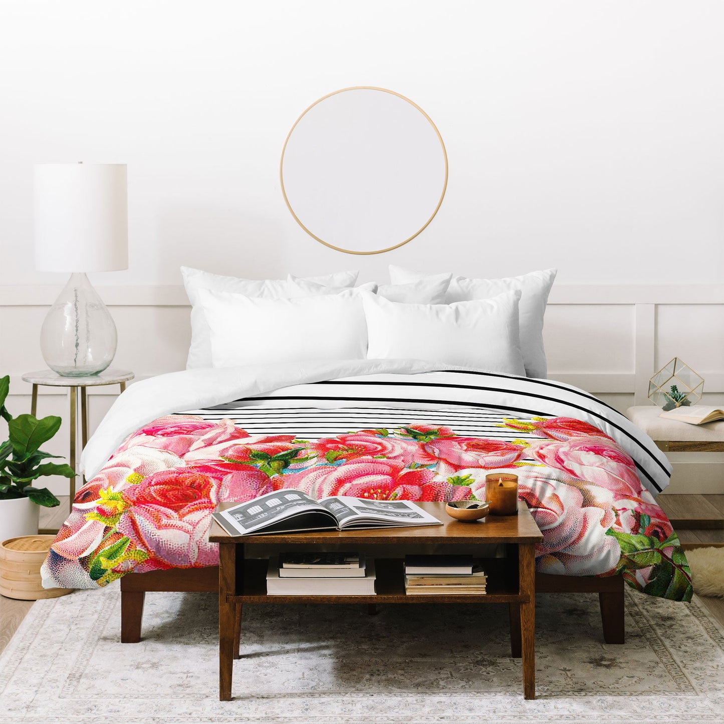Allyson Johnson Bold Floral and stripes Duvet Cover
