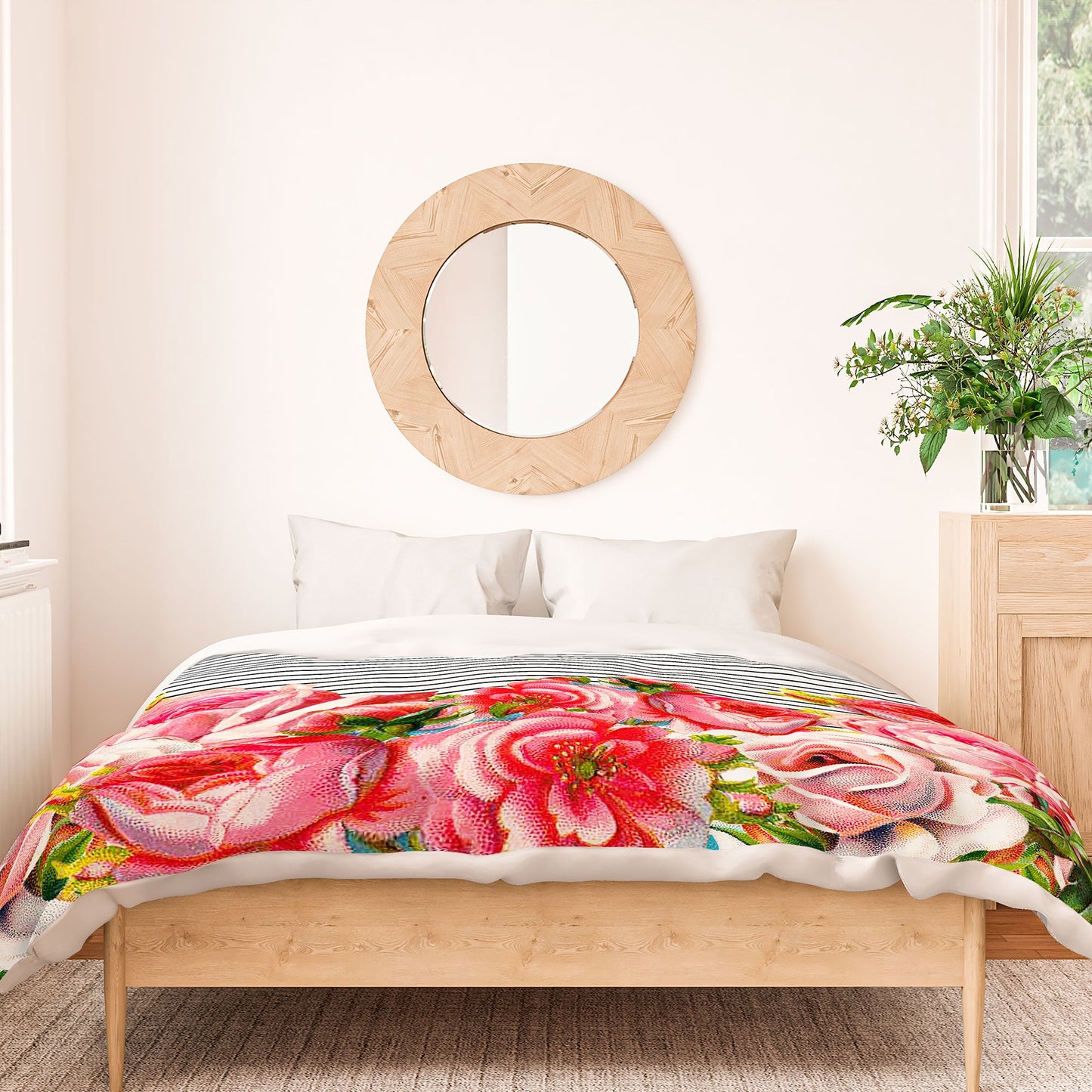 Allyson Johnson Bold Floral and stripes Duvet Cover