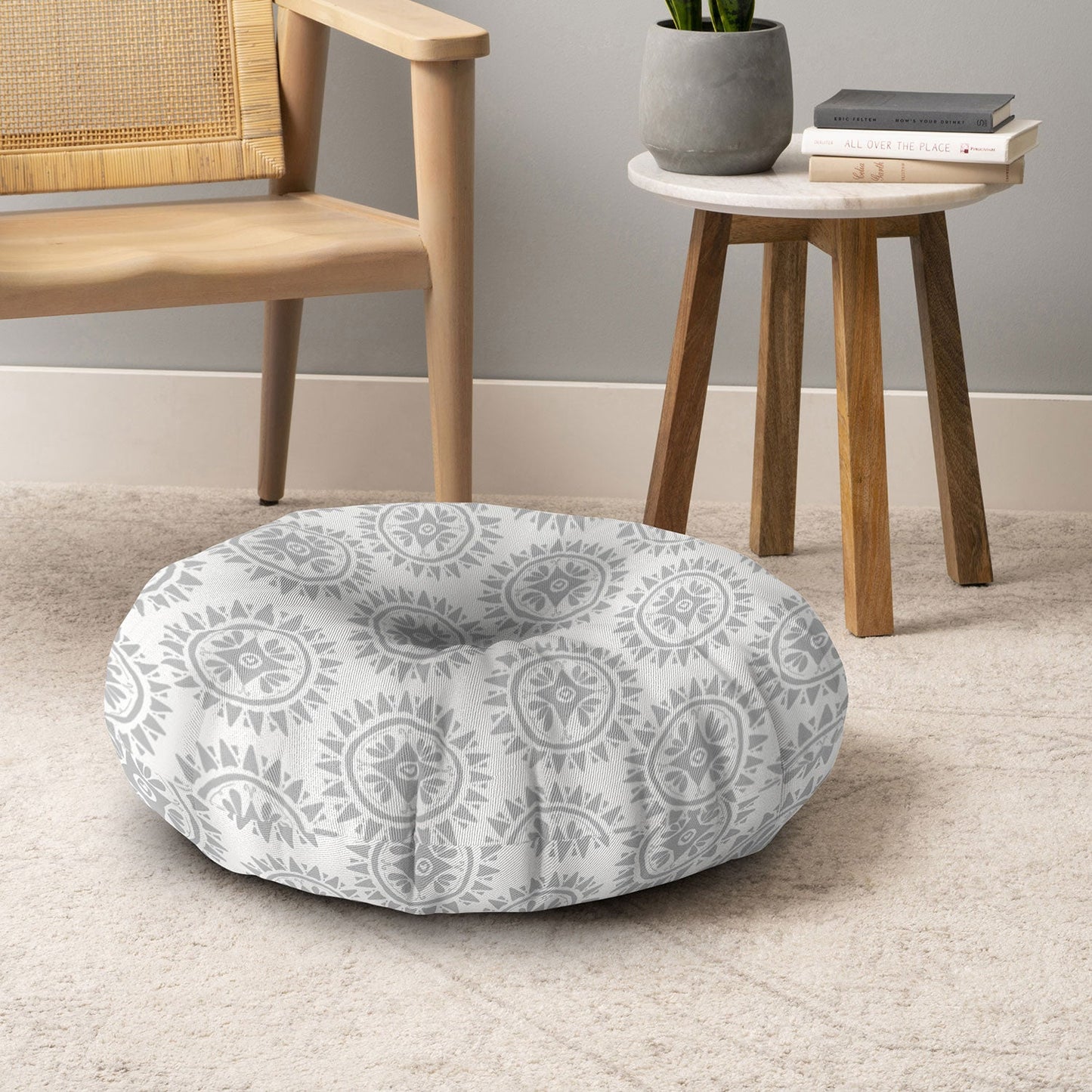 Allyson Johnson Grey Medallion Pattern Floor Pillow Round
