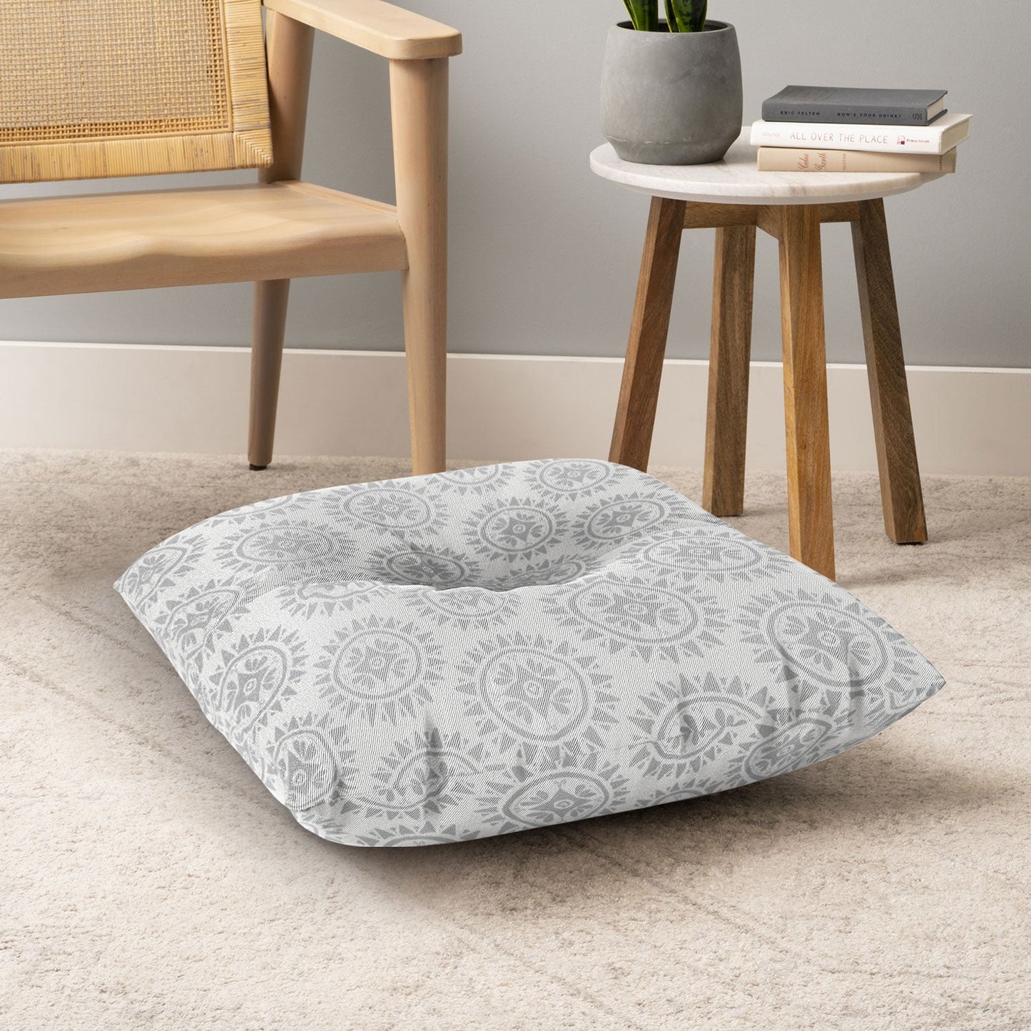 Allyson Johnson Grey Medallion Pattern Floor Pillow Square
