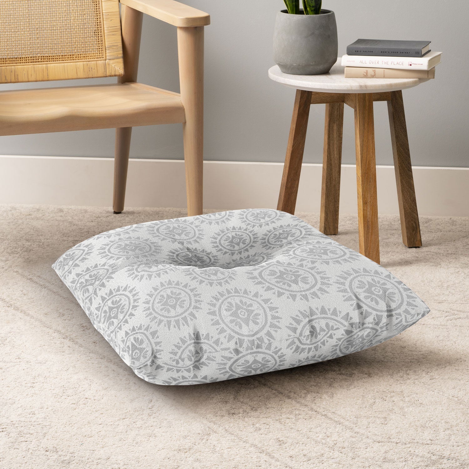 Allyson Johnson Grey Medallion Pattern Floor Pillow Square