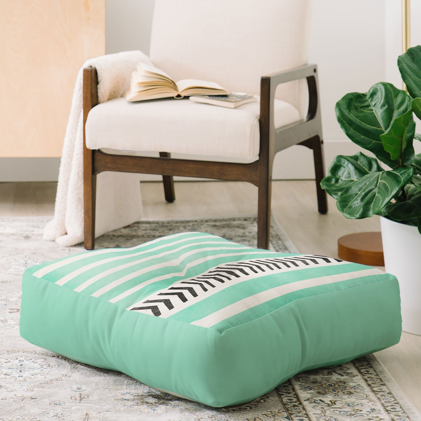 Allyson Johnson Mint Stripes And Arrows Floor Pillow Square