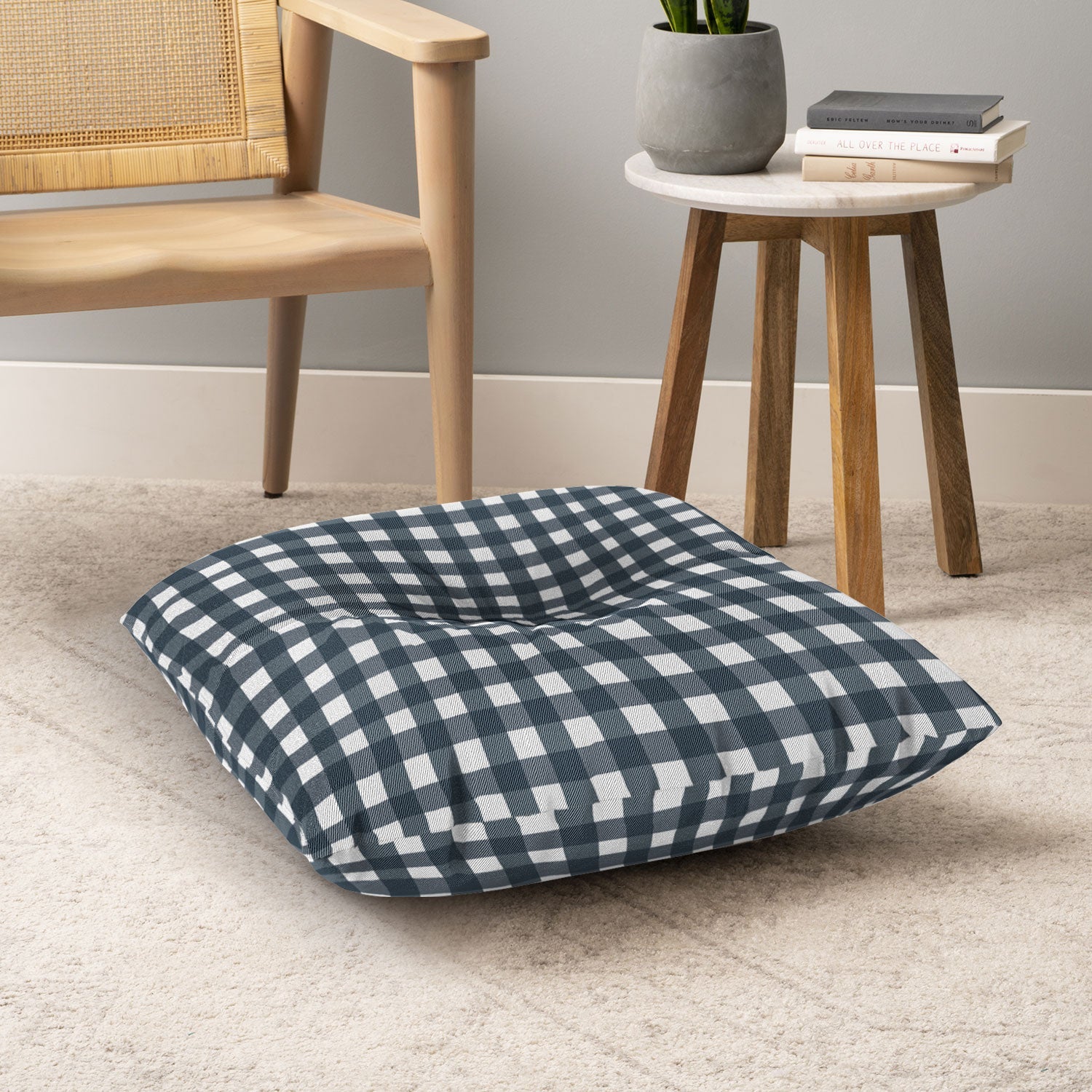 Allyson Johnson Navy Check Floor Pillow Square