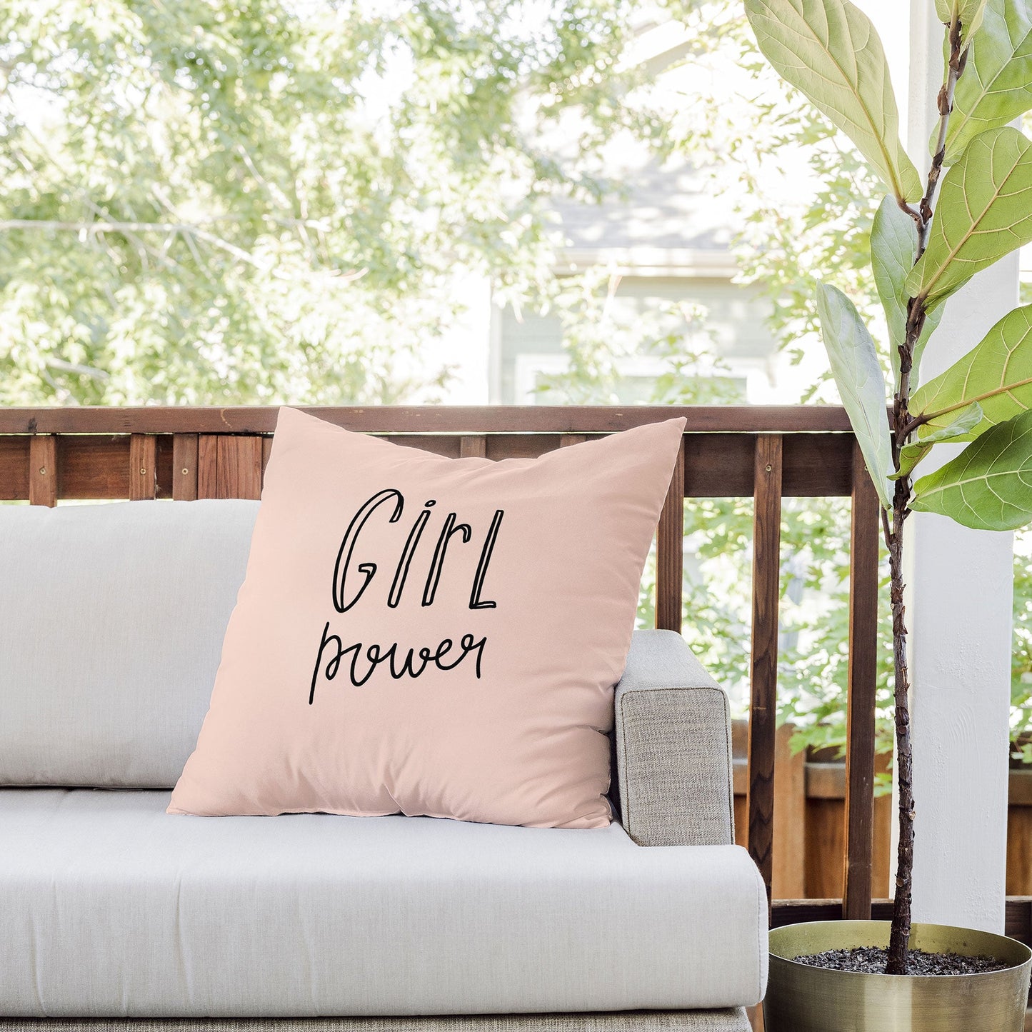 Allyson Johnson Pink girl power Outdoor Throw Pillow