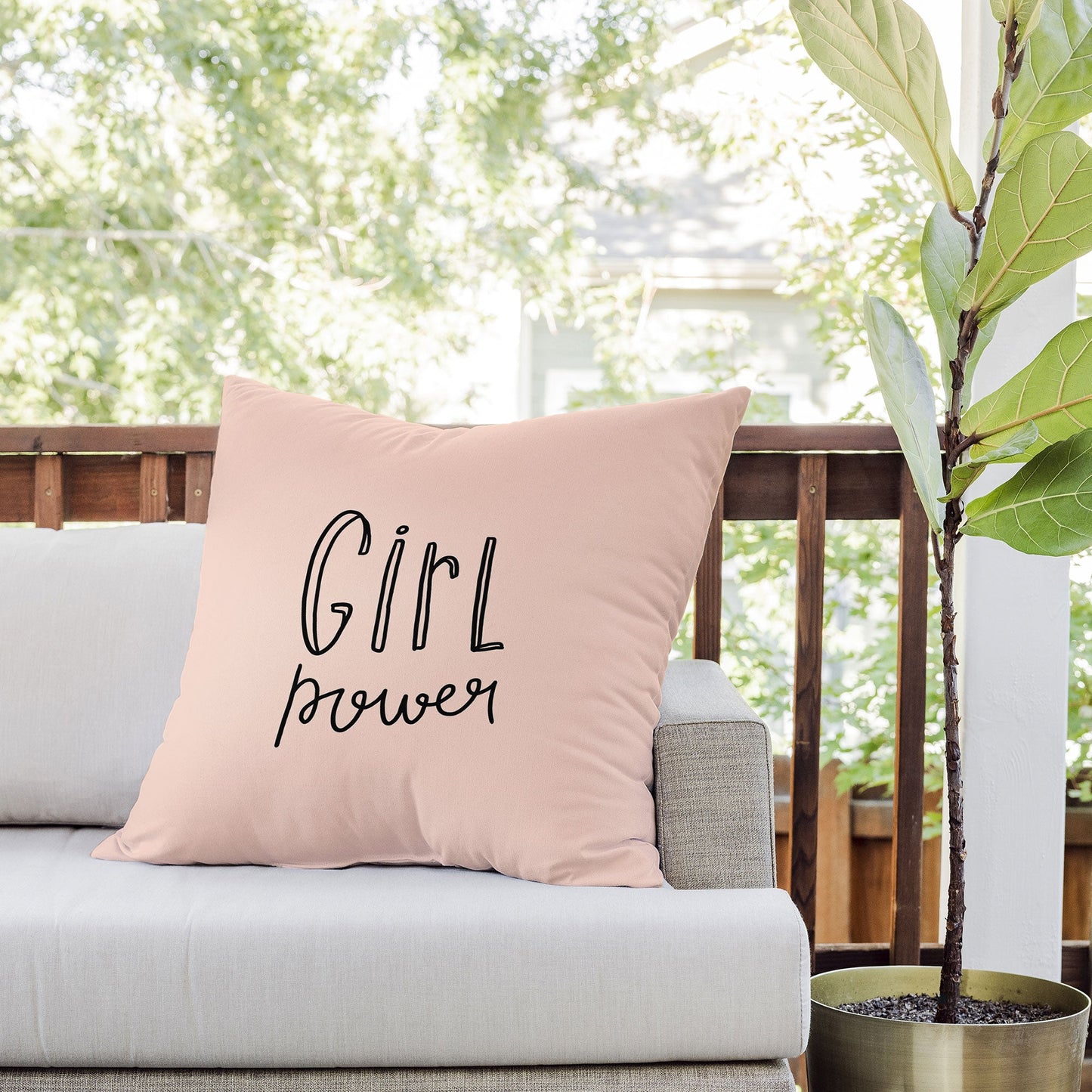 Allyson Johnson Pink girl power Outdoor Throw Pillow