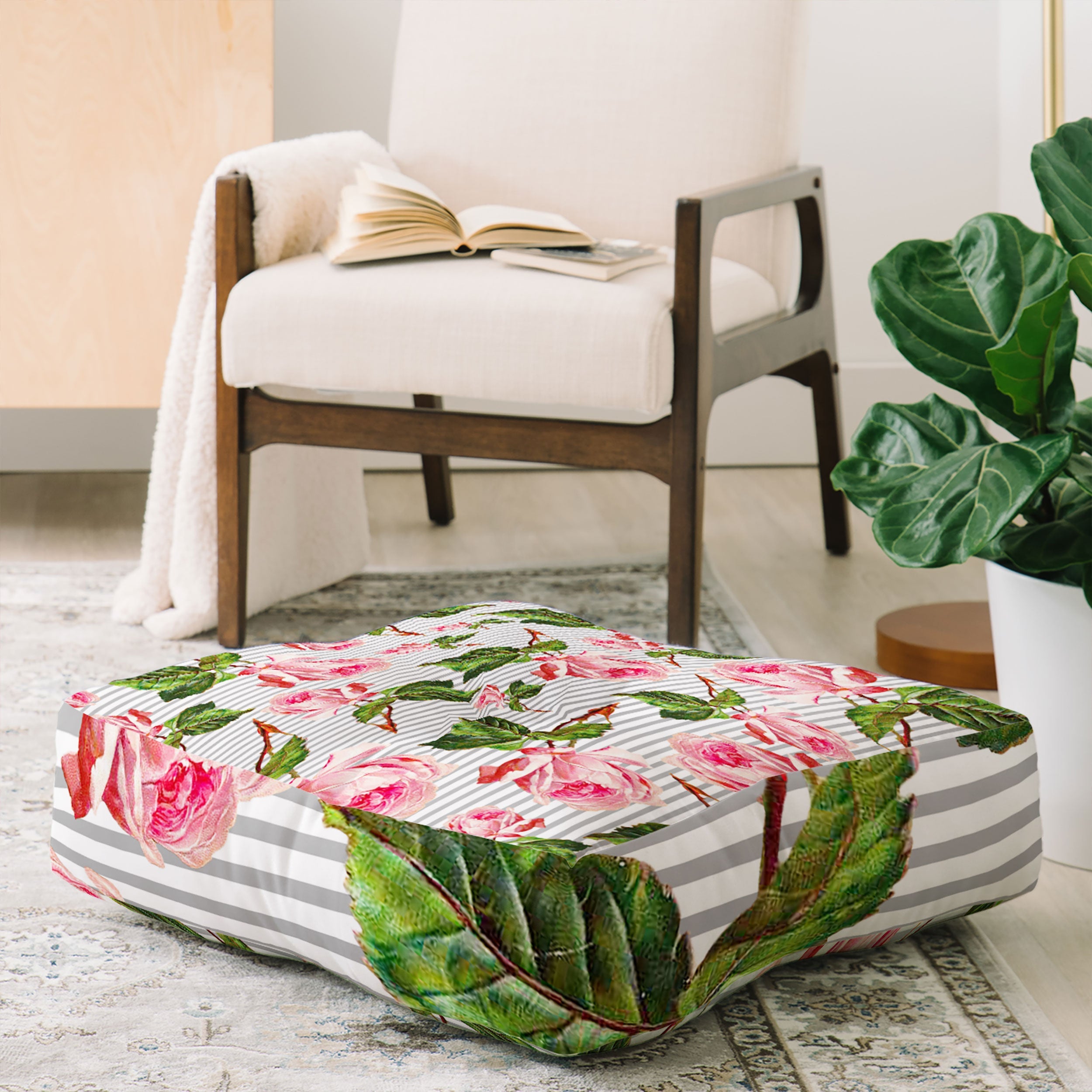 Allyson Johnson Roses and stripes Floor Pillow Square