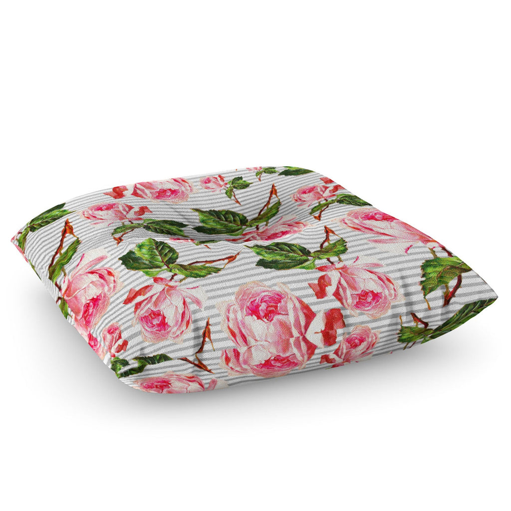 Allyson Johnson Roses and stripes Floor Pillow Square