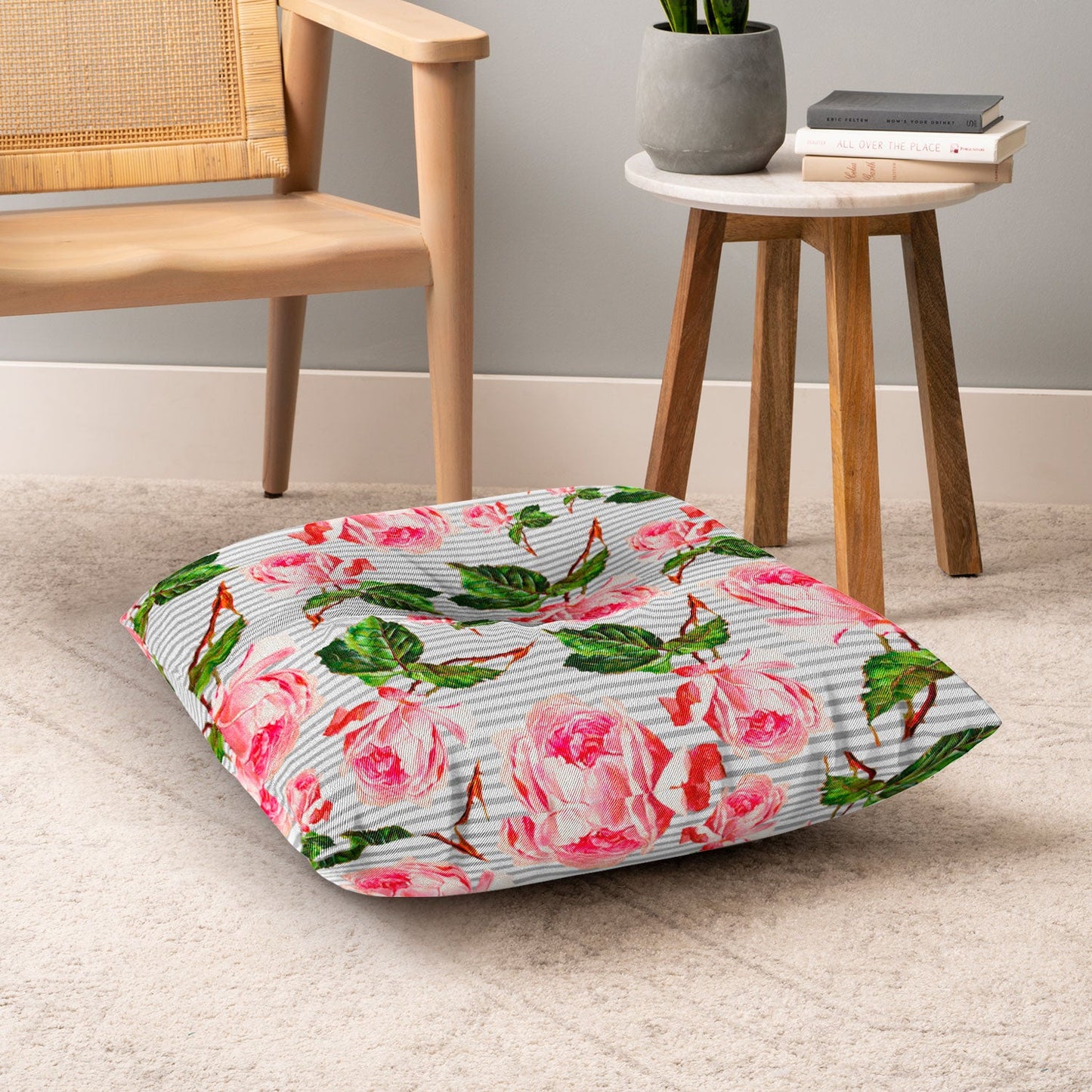 Allyson Johnson Roses and stripes Floor Pillow Square