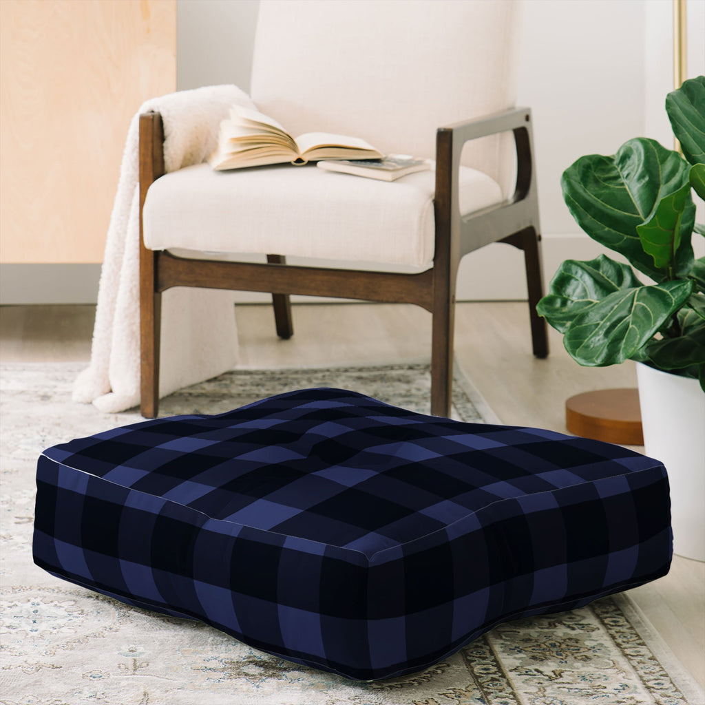 Allyson Johnson Woodsy Blue Plaid Floor Pillow Square