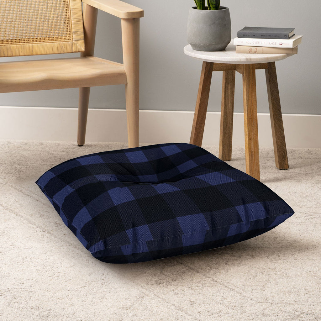 Allyson Johnson Woodsy Blue Plaid Floor Pillow Square