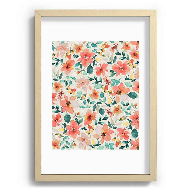 Ninola Design Botanic Retreat Tropical Whimsical Flowers Coral Green Recessed Framing Rectangle