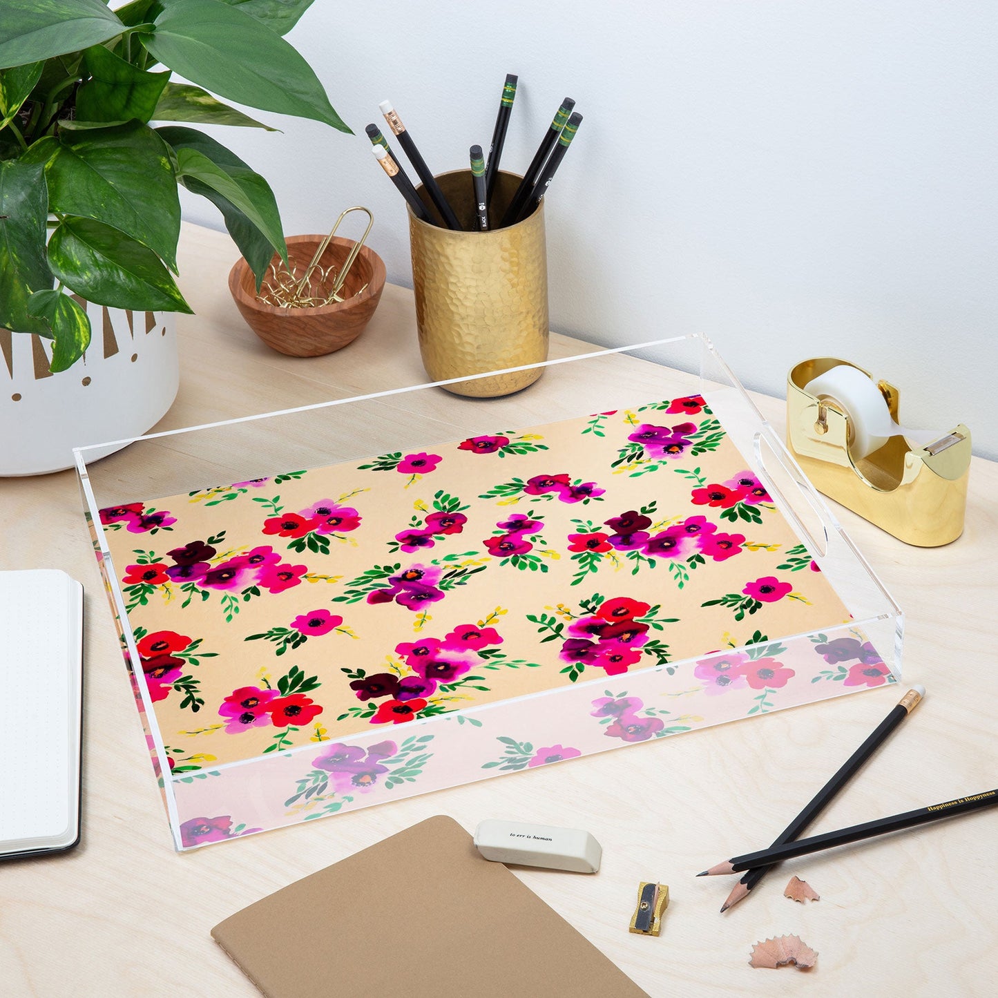 Amy Sia Ava Floral Peach Acrylic Tray