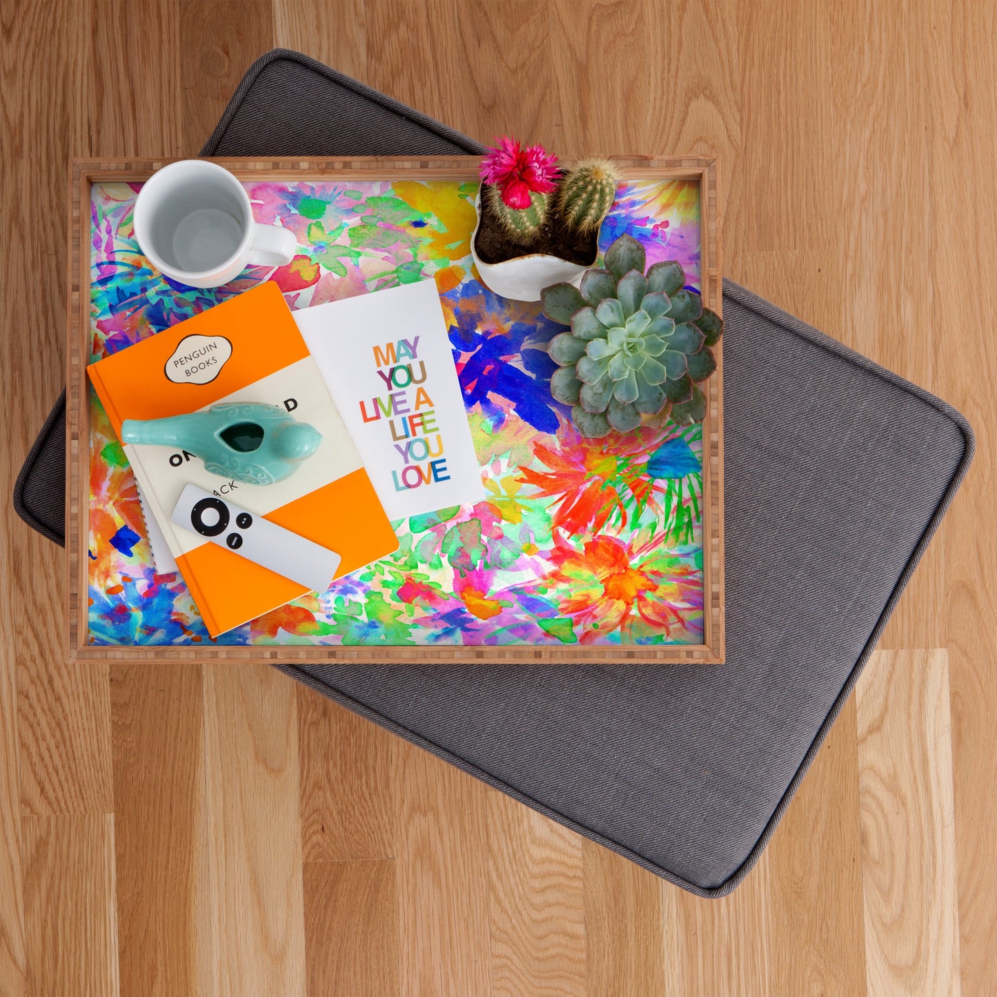 Amy Sia Bloom Blue Rectangular Tray