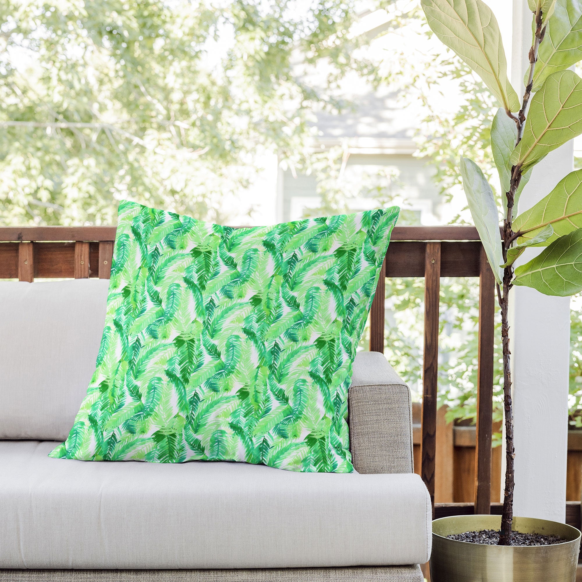Amy Sia Fern Palm Green Outdoor Throw Pillow