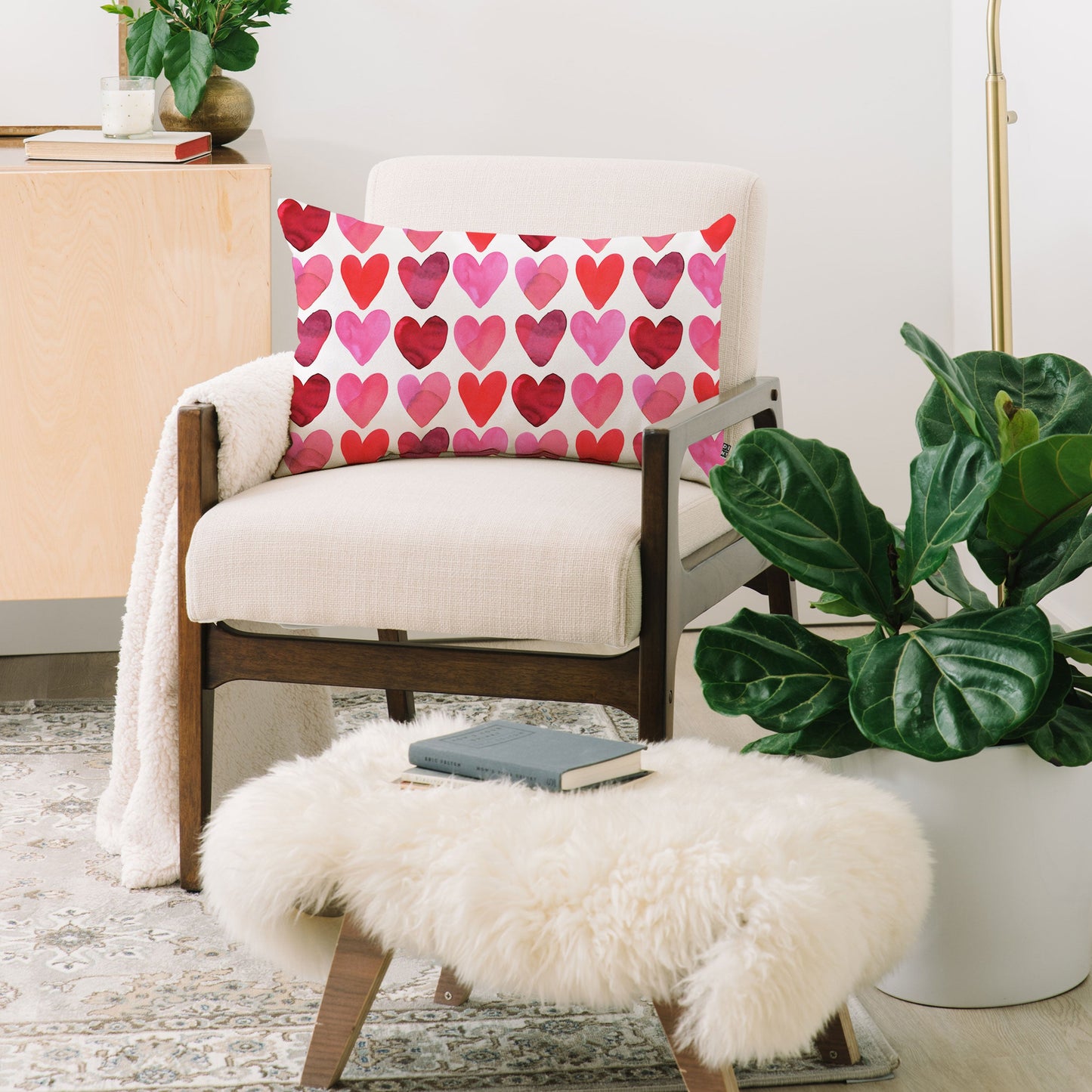 Amy Sia Heart Watercolor Oblong Throw Pillow