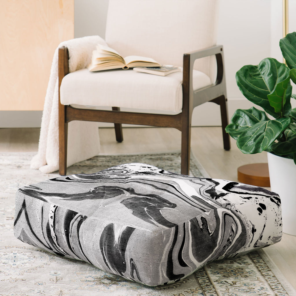 Amy Sia Marble Monochrome Black Floor Pillow Square