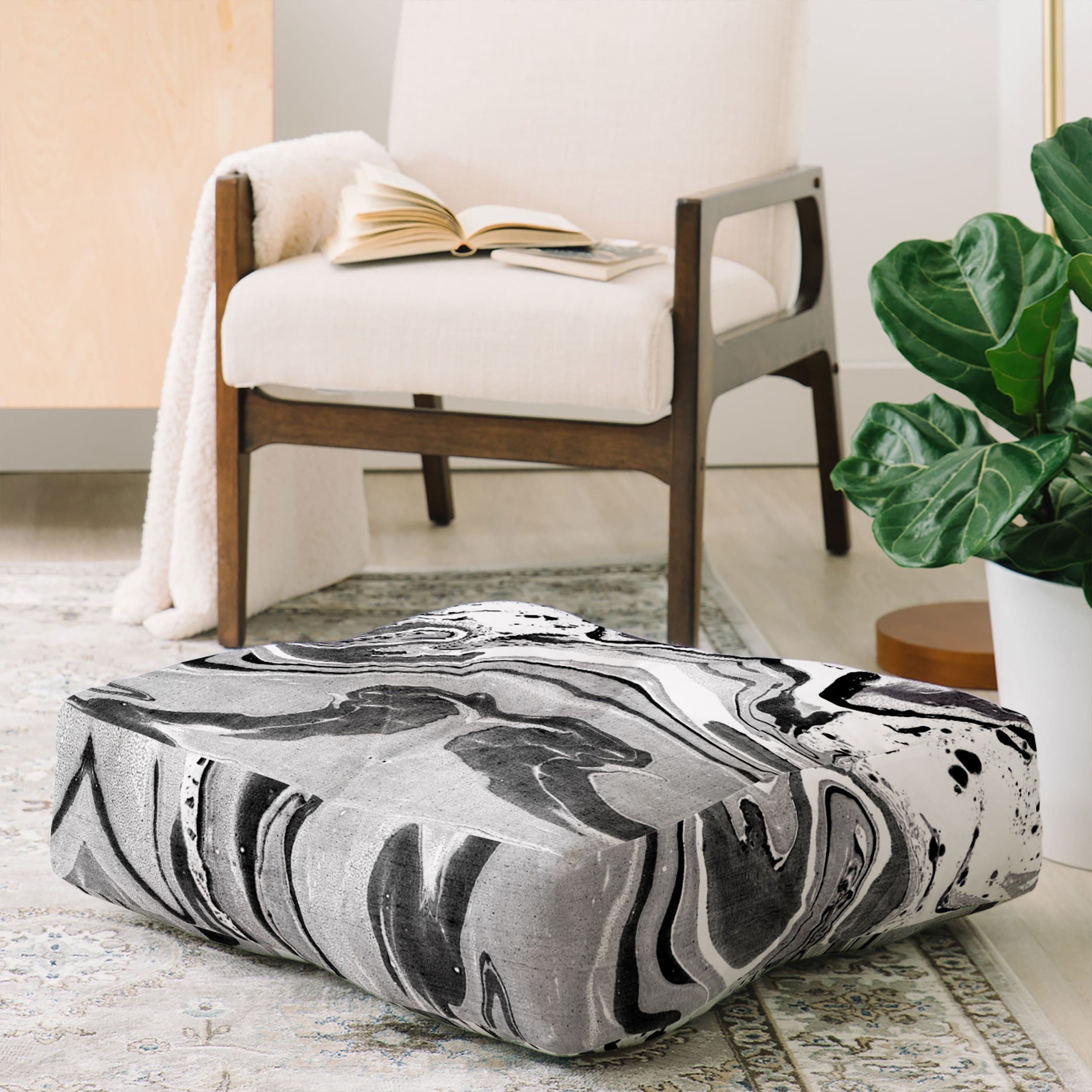 Amy Sia Marble Monochrome Black Floor Pillow Square