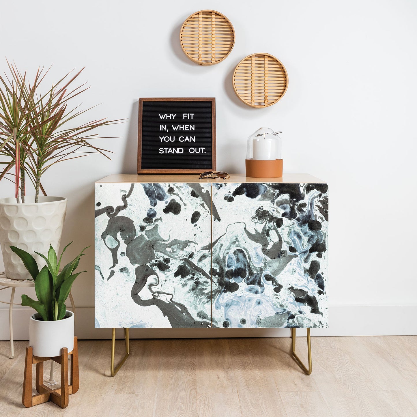 Amy Sia Marbled Terrain Ice Blue Credenza