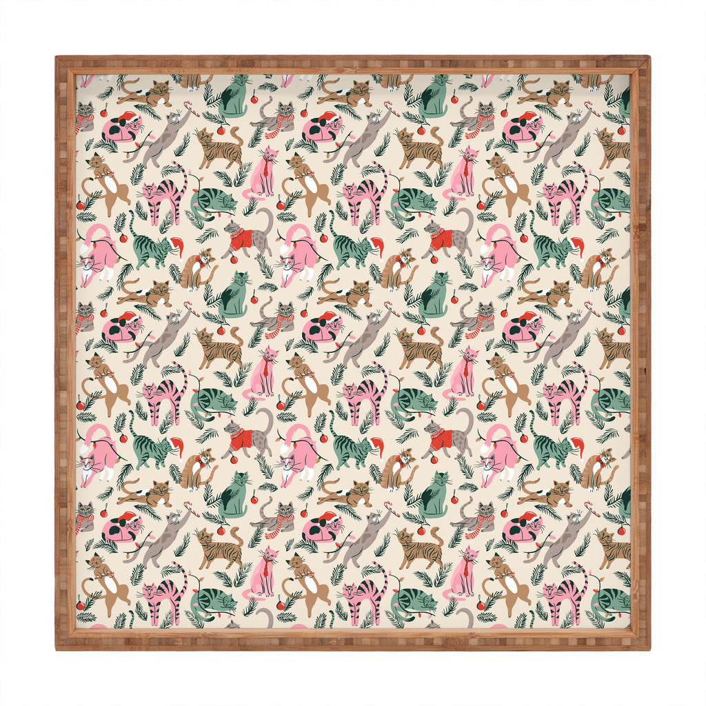 amysuther Silly Christmas Cats Square Tray