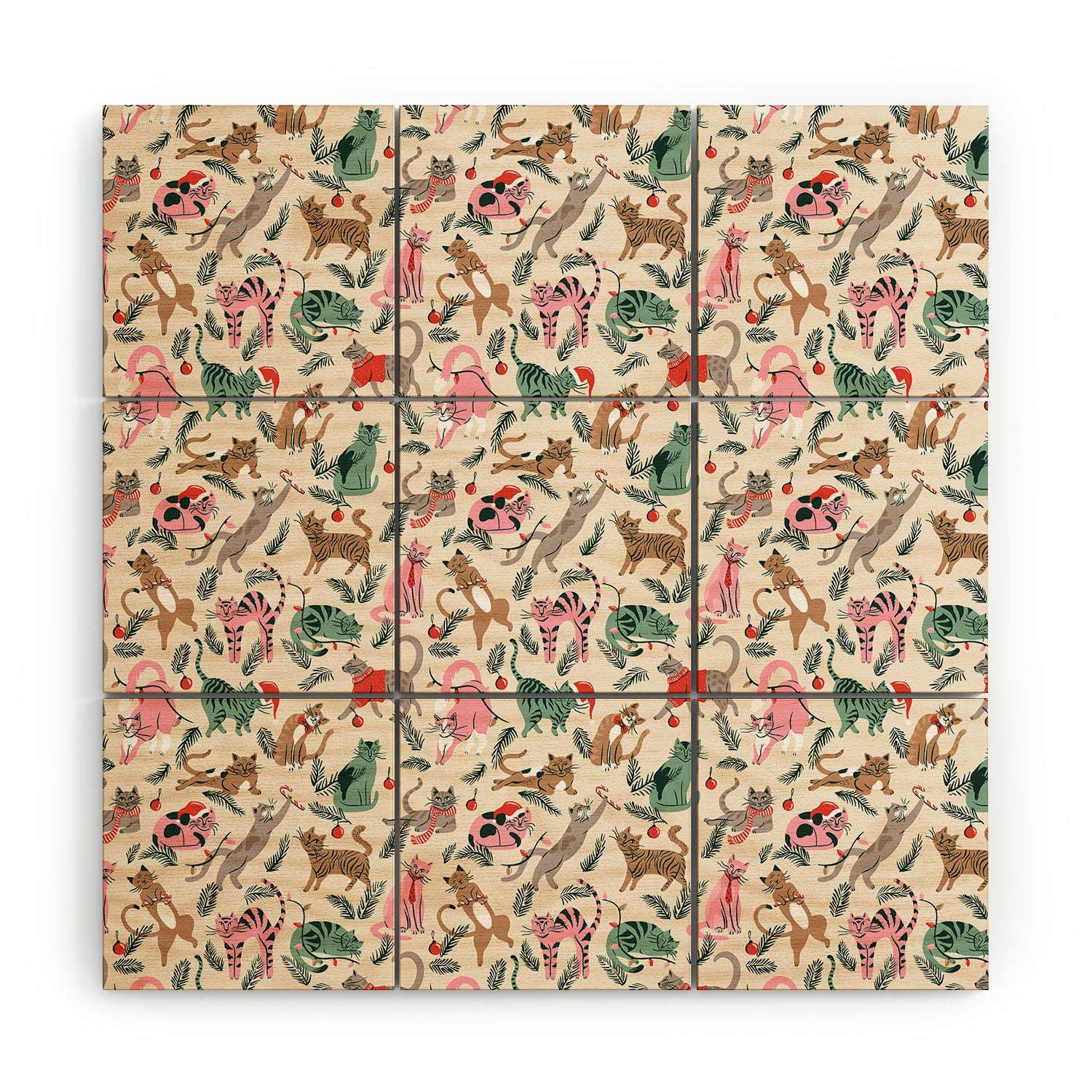 amysuther Silly Christmas Cats Wood Wall Mural